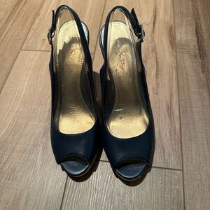 Lilly Pulitzer Krisie Wedge Sling Back Sandals Navy Blue Women's 9.5